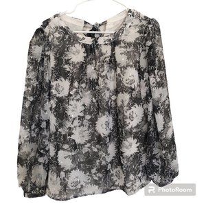 Talbots Women's Blouse, Size M, Black Floral, Metallic